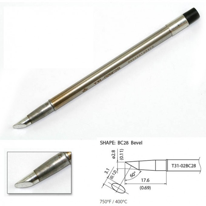 Наконечник HAKKO для станций FX-100 (400℃) T31-02BC28 Наконечник HAKKO для станций FX-100 (400℃) T31-02BC28